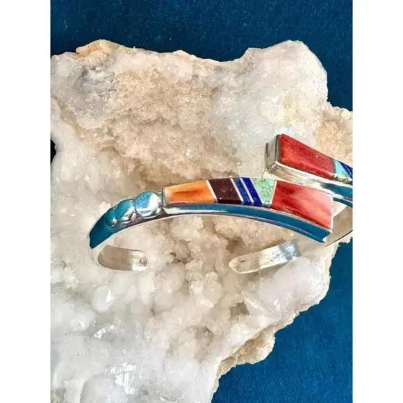 Southwestern Bracelet Sterling Silver Turquoise Coral Gemstone Native American